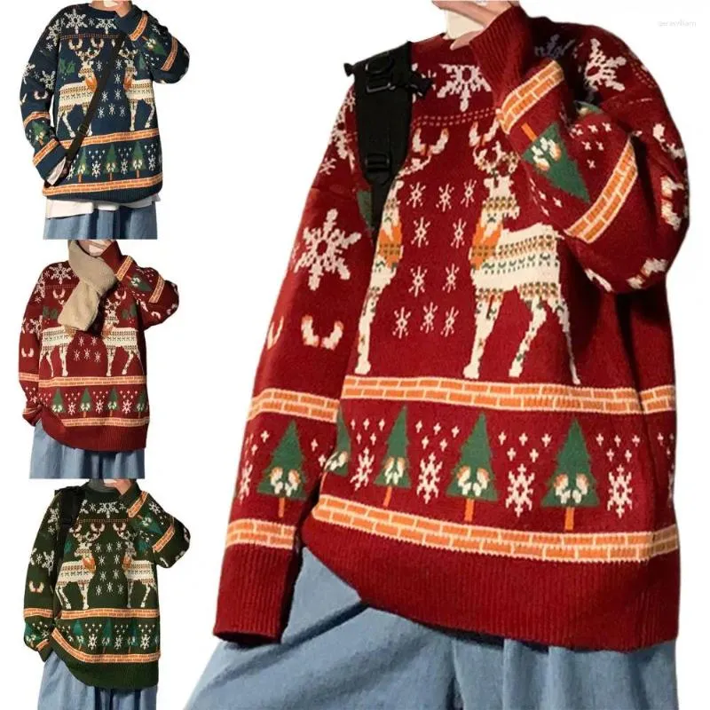 Męskie swetry wspaniałe jesienne sweter w święto kolorowy płatek śniegu przyjazny dla skóry Rok luźny