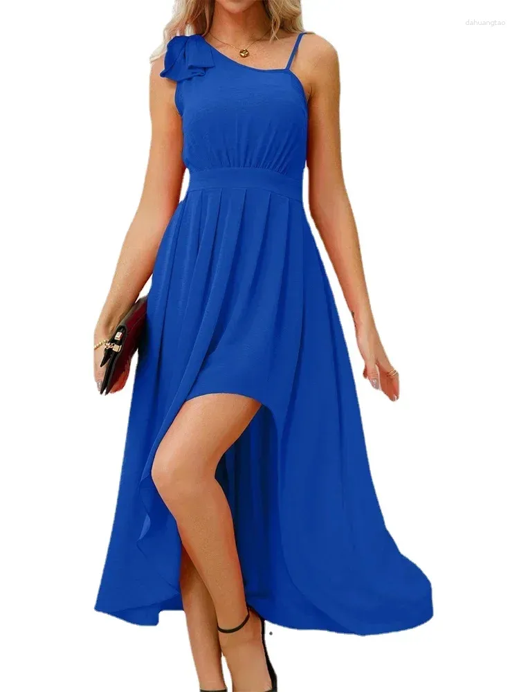 Casual Dresses 2024 Short Front Long Back High Low Midi Women s Dress Irregular One Shoulder Sing Party Solid A Line Evening