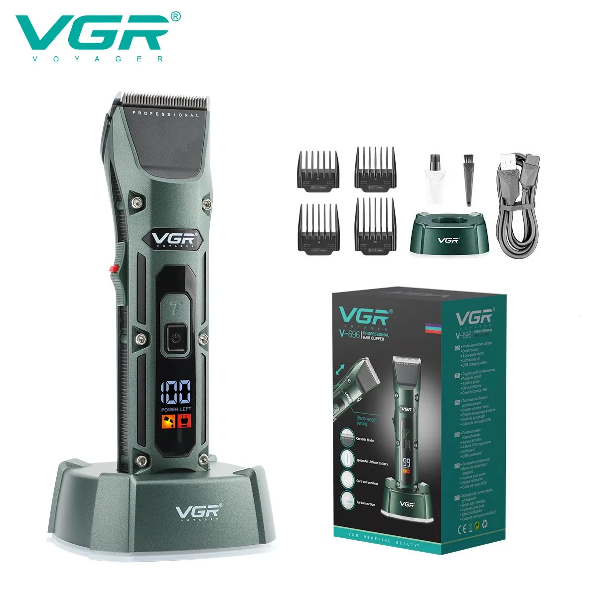 VGR Hair Clipper Professional Hair Trimmer Cordless Barber Hair Cutting Machine Digital Display Haircut Trimmer For Men V-696 240314
