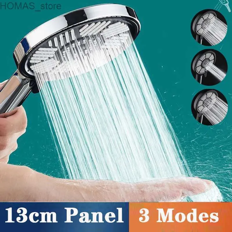 Bathroom Shower Heads 13 CM Big Panel Large Flow Supercharge Shower Head Round 3 Modes High Pressure Spray Nozzle Massage Rainfall Bathroom Shower Y240319