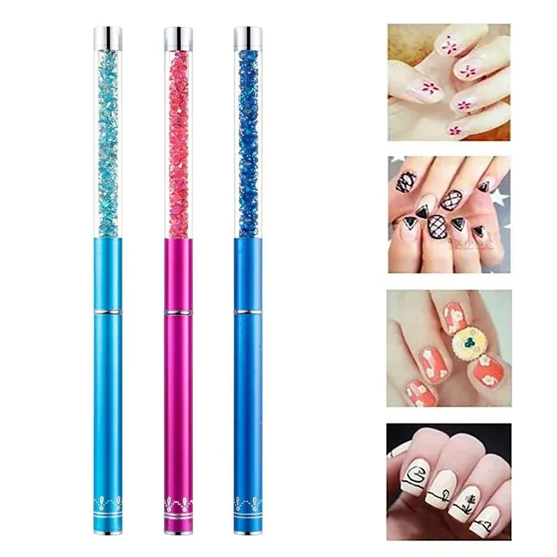 1 pz manico con strass nail art acrilico gel UV estensione pennello griglie fiore design fai da te disegno fodera penna strumento manicure