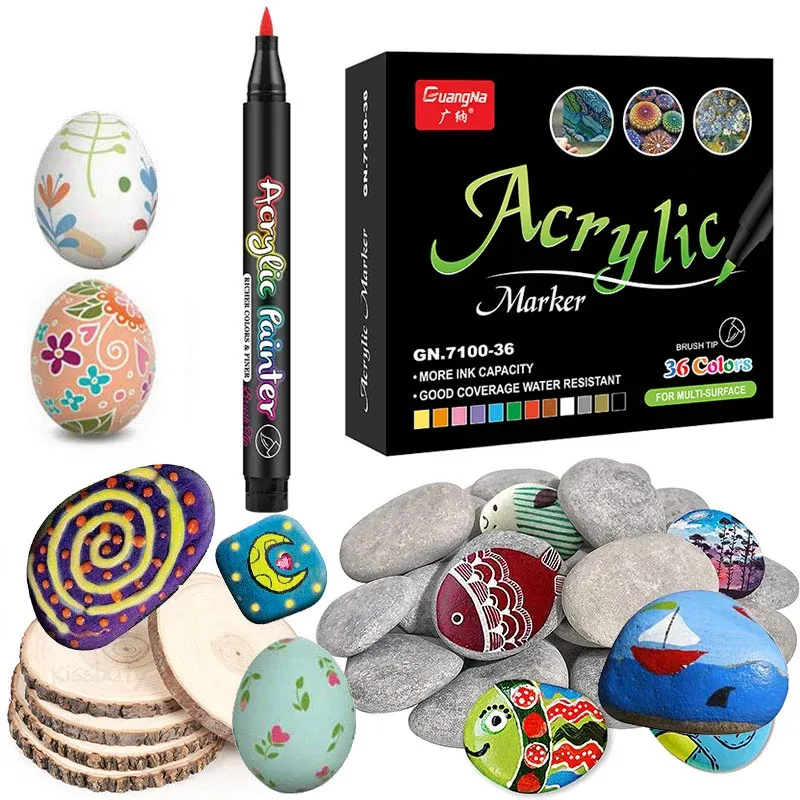 Markers 36 kleuren acryl markeerstift Acrylverfkwast Markers Pennen voor Kerstmis Kunst Rock Schilderen, Kaarten Maken, Steen, Metaal Keramiek