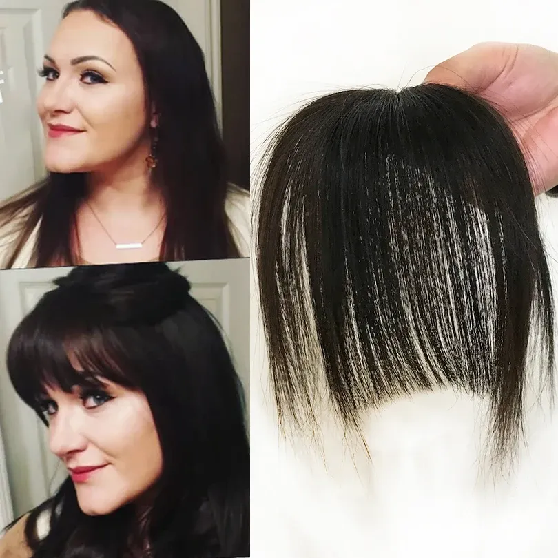 Toppers 15cm 3D Doğal İnsan Saç Fringe Clip Ins Bangs ipek cilt taban hava patlama 5x5cm Topper Kadınlar için bir kesim patlaması