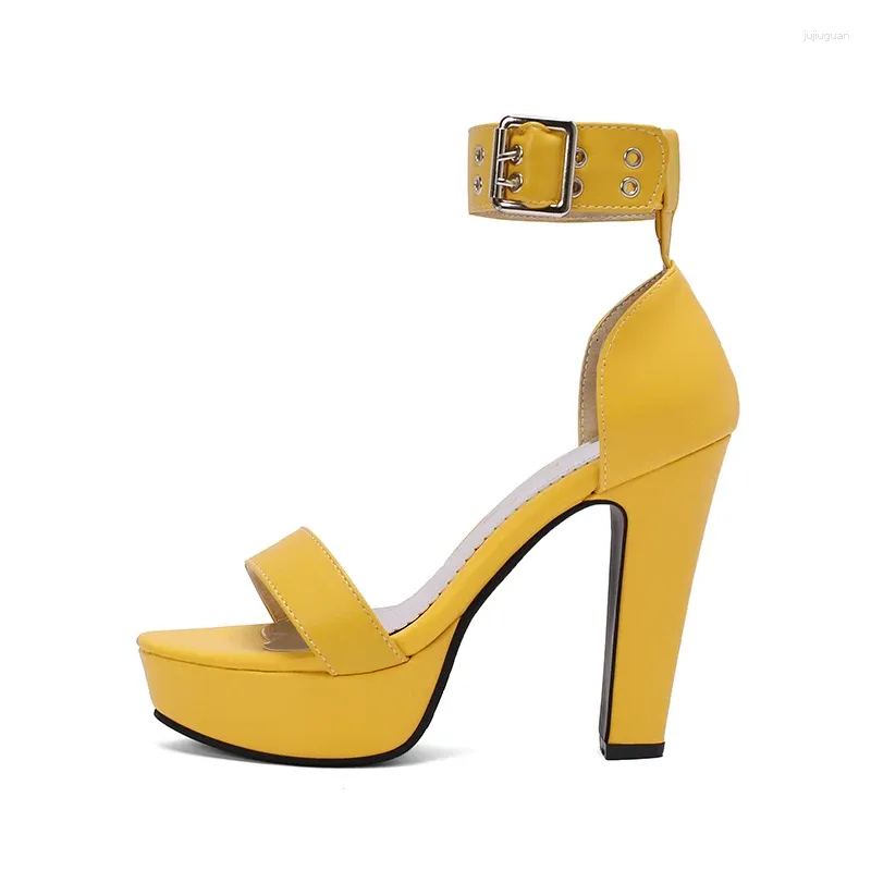 Sandali con plateau Tacchi alti Cinturini alla caviglia da donna Nero Bianco Rosso Giallo Scarpe estive Feticismo femminile Dance Party Taglia 34-50