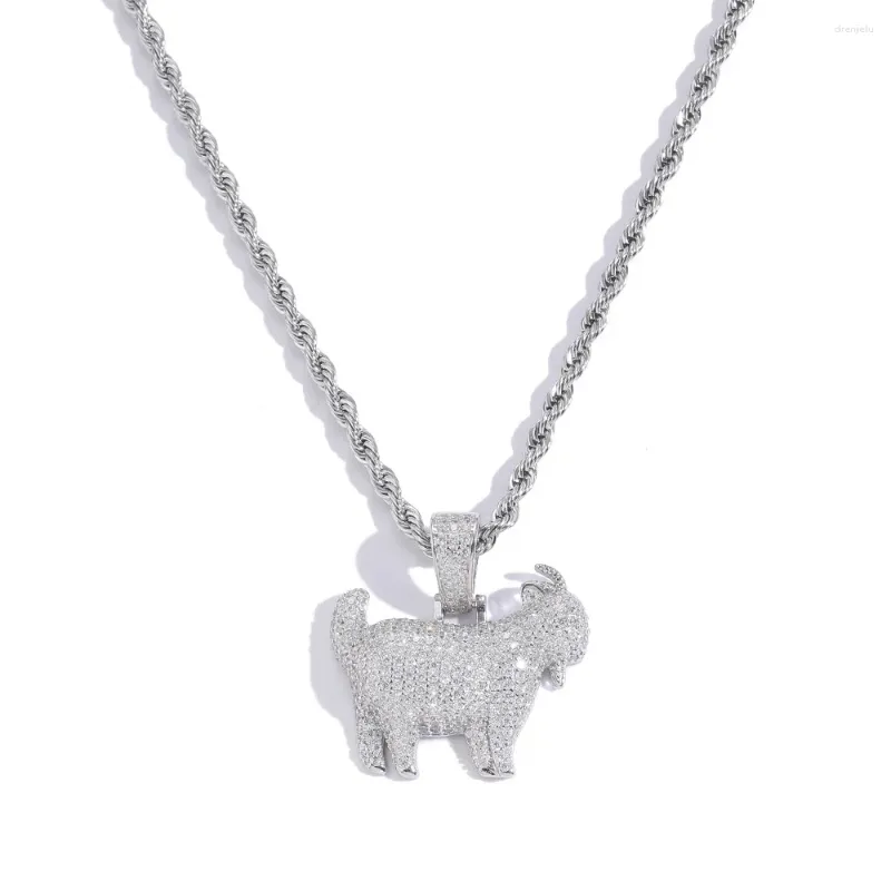 Pendanthalsband S925 Sterling Silver Hip Hop Cz Stone Paved Bling Out Goat Sheep Pendants For Men Rapper Jewelry