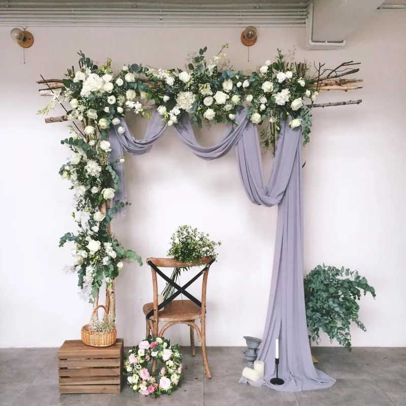 Tissu en mousseline de soie gris 500cm, décoration de fête, pour arrière-plan de mariage, draperie d'arc de cérémonie, décorations suspendues pour lieux de faveurs