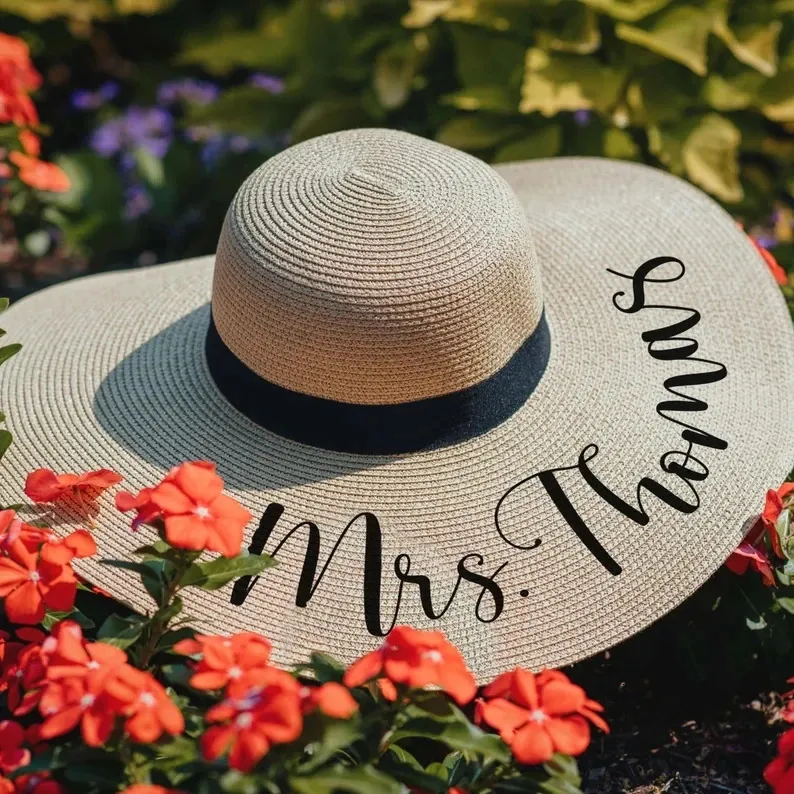 Персонализированная шляпа от солнца для медового месяца, пляжные шляпы для подружки невесты, свадебные монограммы 240309