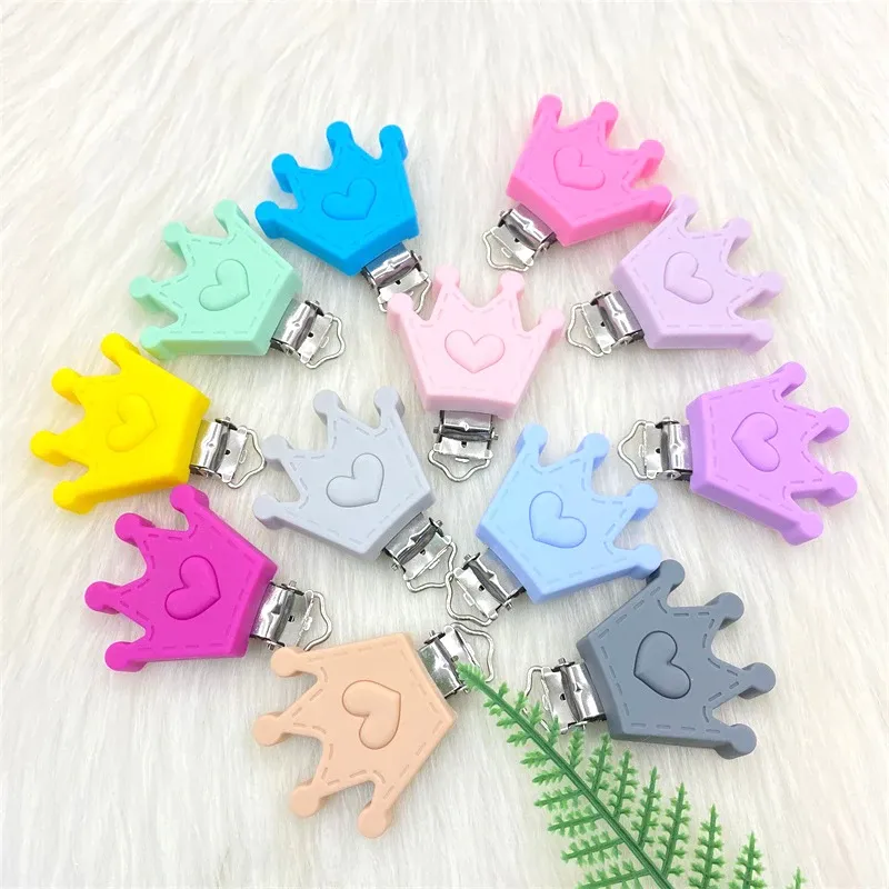 Colliers 10/20/50 pièces Clips de sucette couronne en Silicone sans BPA bricolage bébé mâcher collier de dentition bricolage jouet à mâcher Clips factices accessoire