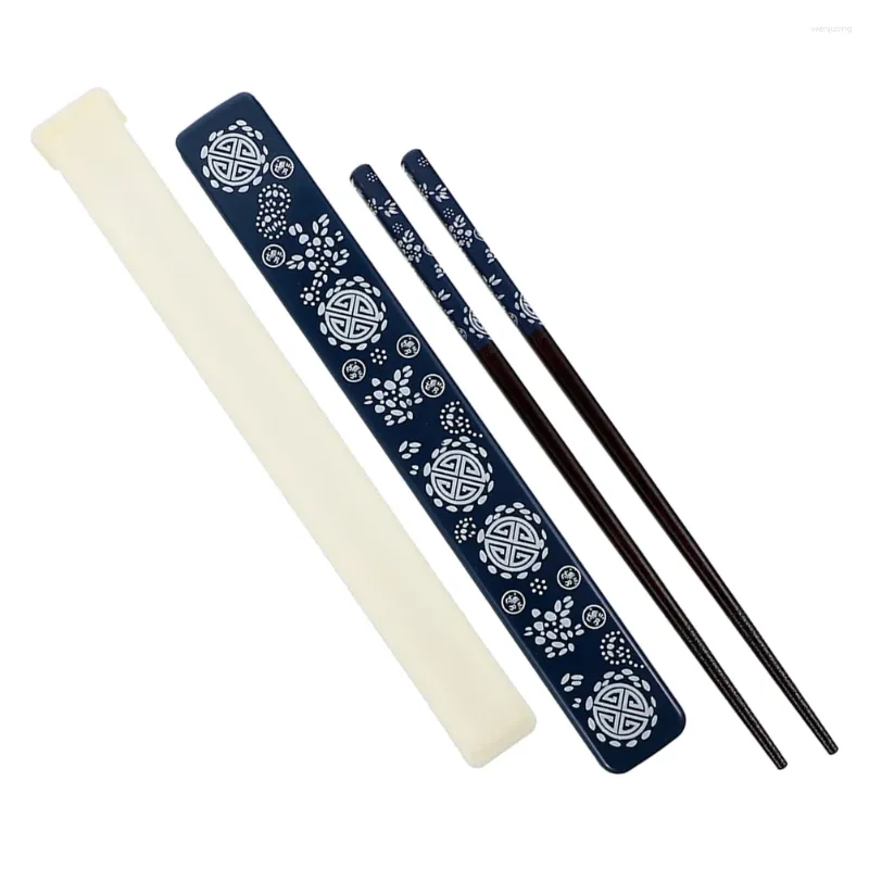 Kitchen Storage Portable Chopstick Box Set Chopsticks Dinnerware Delicate Food Supplies Wood Wooden Reusable Blue Accessories