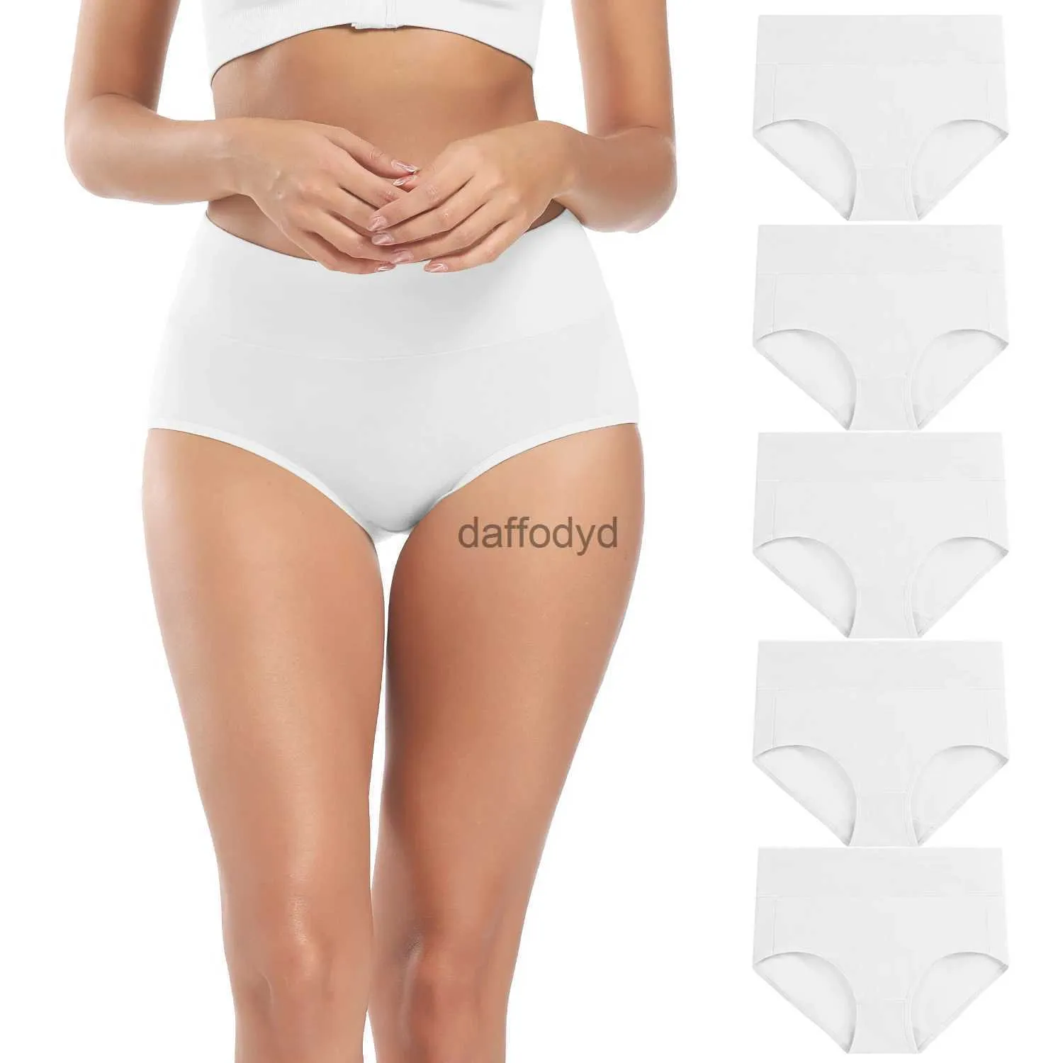 POKARLA 5 pièces femmes respirant coton culottes coupe haute ventre contrôle slips dames C Section récupération sous-vêtements blanc grande taille 240319