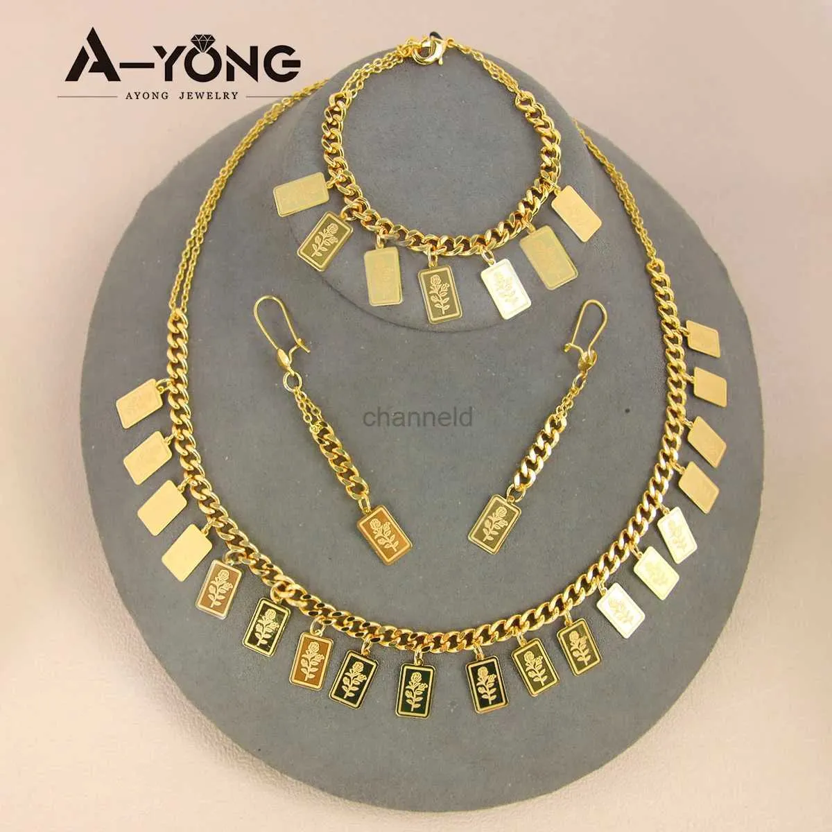 Bangle Ayong Arab Wedding Necklace Set 21k Gold Plated Turkish Mellanöstern Dubai Etiopiska afrikanska vintage stil smyckesuppsättningar 240319