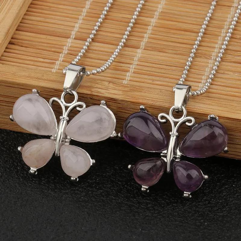 Pendentif Colliers 1pcs pierre naturelle forme de papillon charmes collier fait à la main bricolage femmes pendentifs perles pour accessoires de fabrication de bijoux