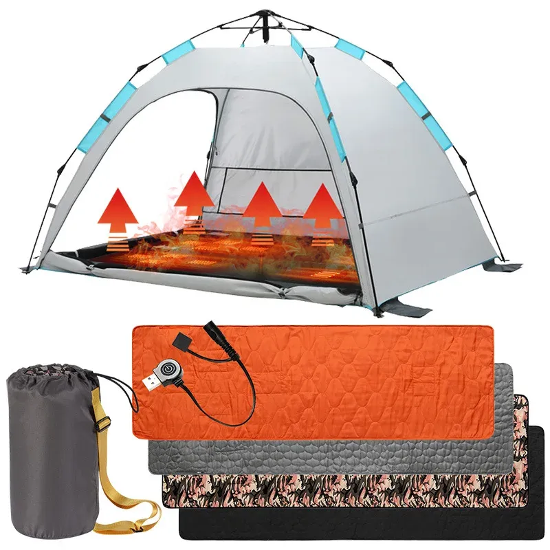 Tapis de couchage chauffant USB pour l'extérieur, 5 zones chauffantes, température réglable, pour tente de camping