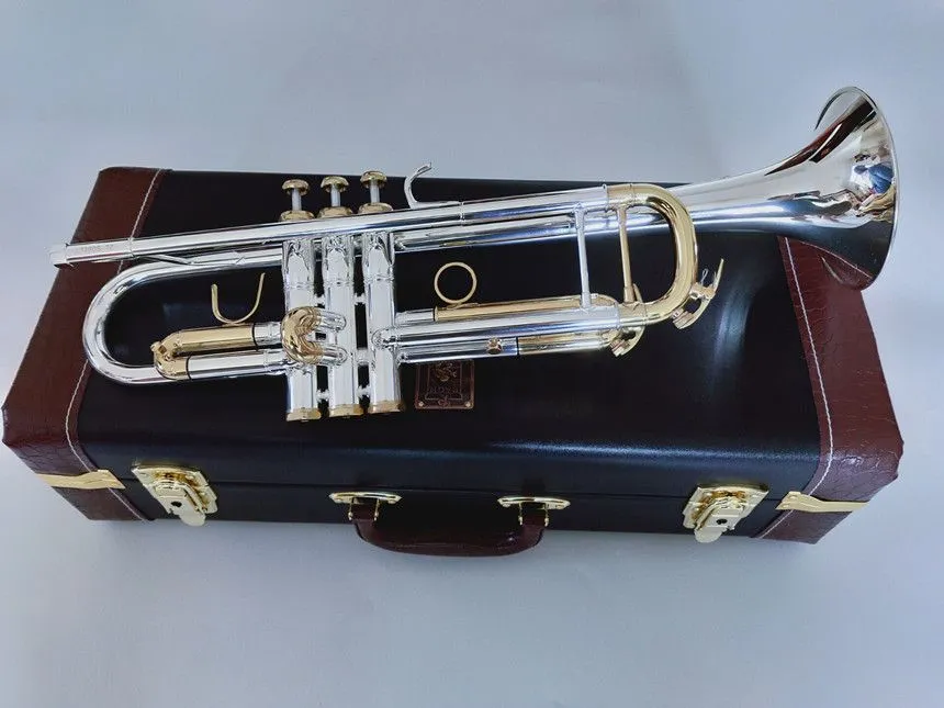 Najlepsza jakość LT180S-72 Trąbka B Flat Silver Pleated Professional Trumpet Musical Instruments Prezent
