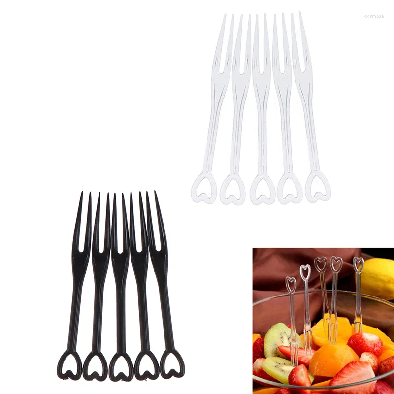 Disposable Flatware 100pcs Mini Love Heart Fruit Fork Food Grade Plastic Cartoon Kids Cake Toothpick Bento Lunch Accessories