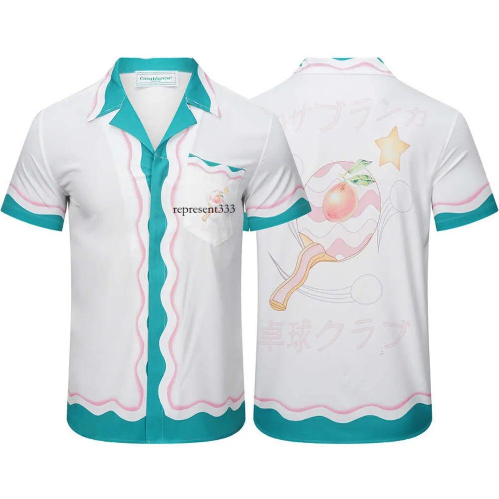 casablanca tshirt Casablanca Pink Green Wave Gradient Fruit Table Tennis Racquet Style Satin Short Sleeved Shirt New