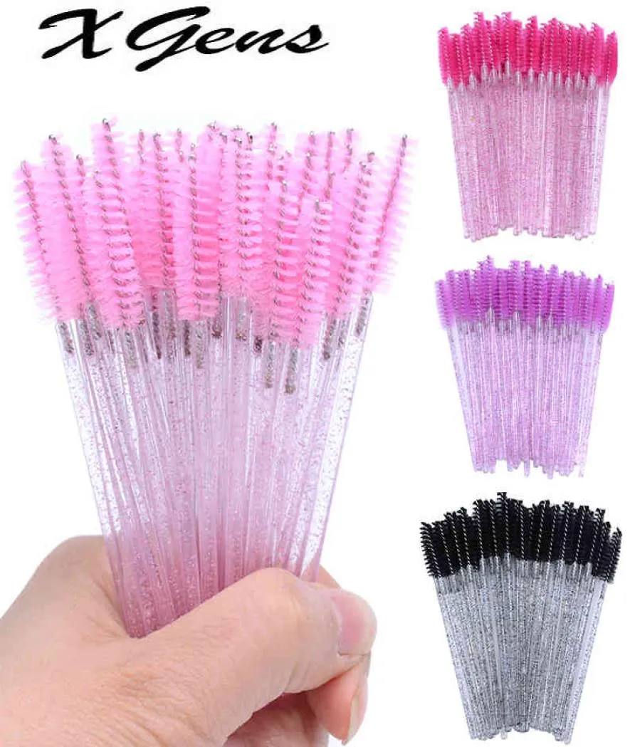 50Pcs Disposable Micro Glitter Eyelash Mascara Wands Mini Crystal Eye Lashes Brush Comb Pink White Spoolies2759182