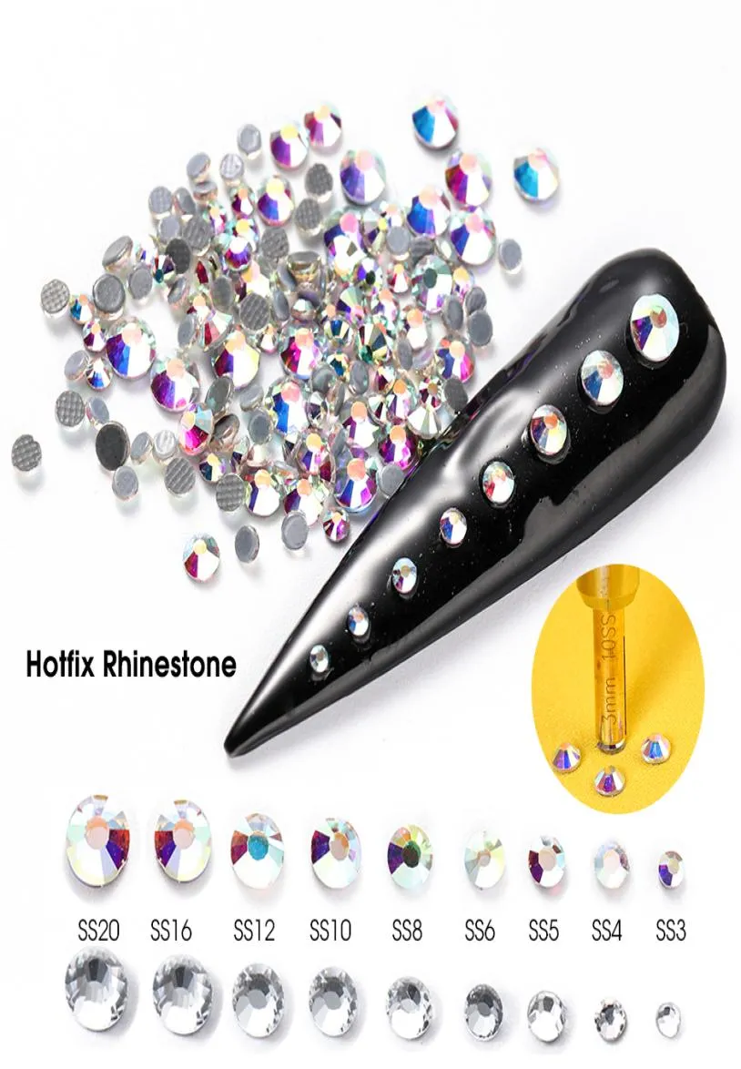 1440pcslot 3D Crystal Strass Fix Rhinestone Iron on Nails Decoration plagg Flatback Glass Stone Diy Accessories6608651