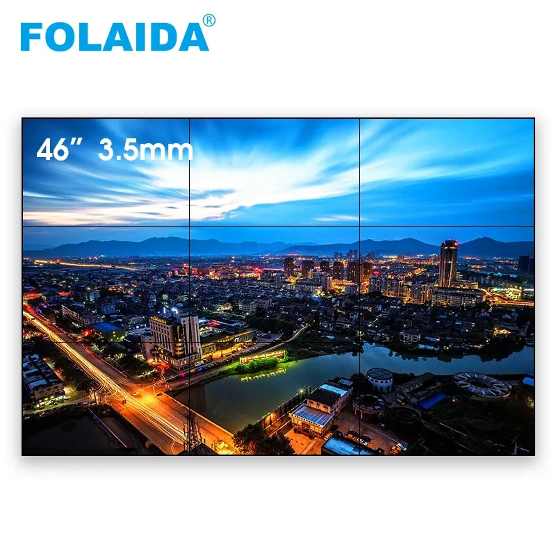 Vídeo Folaida 46 polegadas Painel de TV 4K de 3,5 mm Moldura LCD Vídeo HD Screen PUBLICIDADE 3x3 Exibirs publicitários de tamanho grande LCD Monitor TV Car