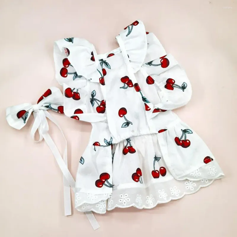 Hundkläder Stylish Set Cherry Print Pet Dress med ärmar Huvudbonader för katter Dogs Summer Vest Kjol Small