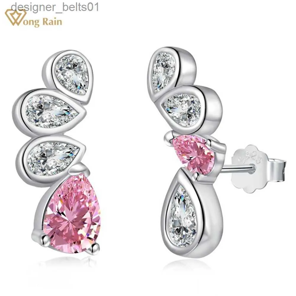 Stud Wong Rain 100% 925 Sterling Silver Pear Cut Lab Pink Sphire Gemstone Ear Stud Earrings for Women Fine Jewelry Free ShippingC24319