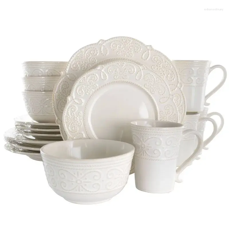 Dinnerware Sets Timeless Charm: 16-Piece Stoare Scalloped Set In White