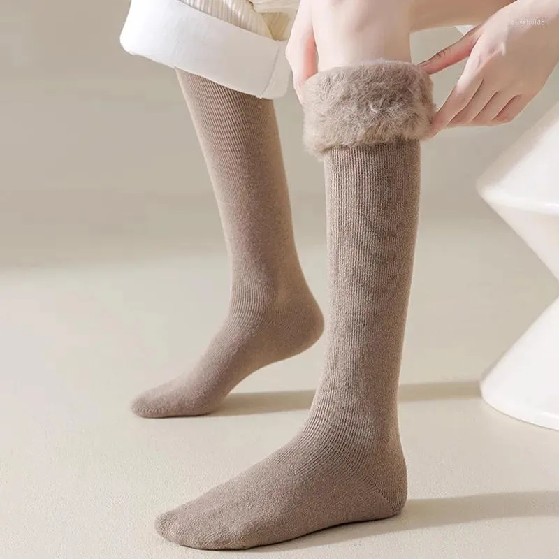 Женские носки, зимние толстые шерстяные махровые чулки, утепленные женские теплые чулки выше колена с длинными бедрами, снежные Calcetines Medias
