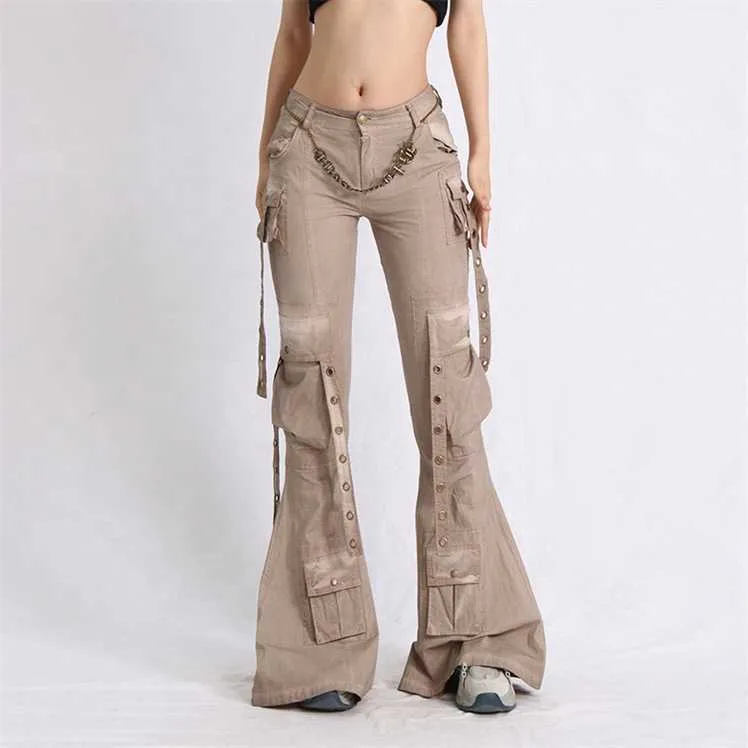 Autumn 2023 New High Waist Flared Jeans Womens Fashion Tooling Slim Trousers Mopping Pants