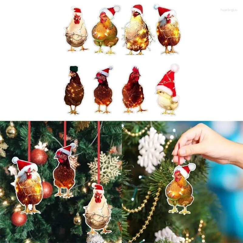 Juldekorationer Santa Hat Chicken Ornament Cartoon Animal Car Hanging Pendant 2024