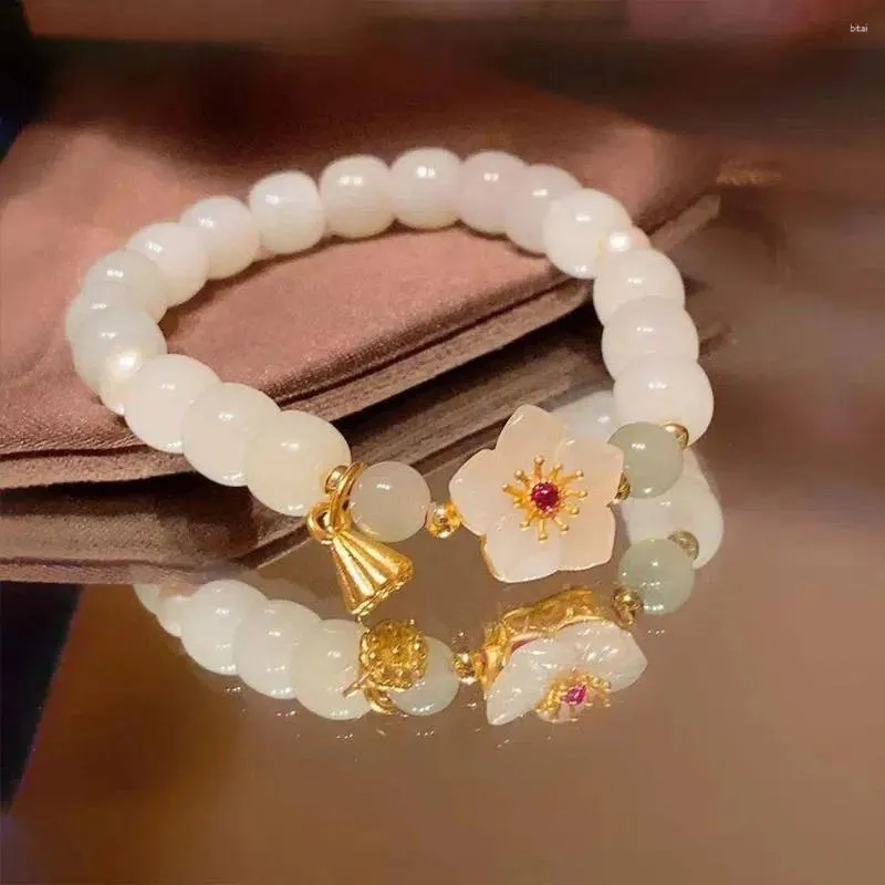 Strand Elegant Imitation Jade Azure Stone Niche Design Peach Blossom Chinese Style Bracelet Jewelry Hand Rope Women