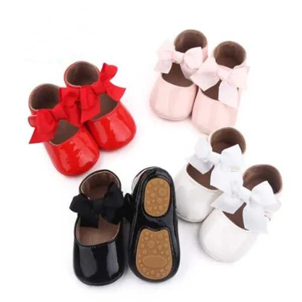 Chaussures de princesse à nœud, petites chaussures en cuir PU à semelles souples, chaussures de marche pour bébé, printemps et automne