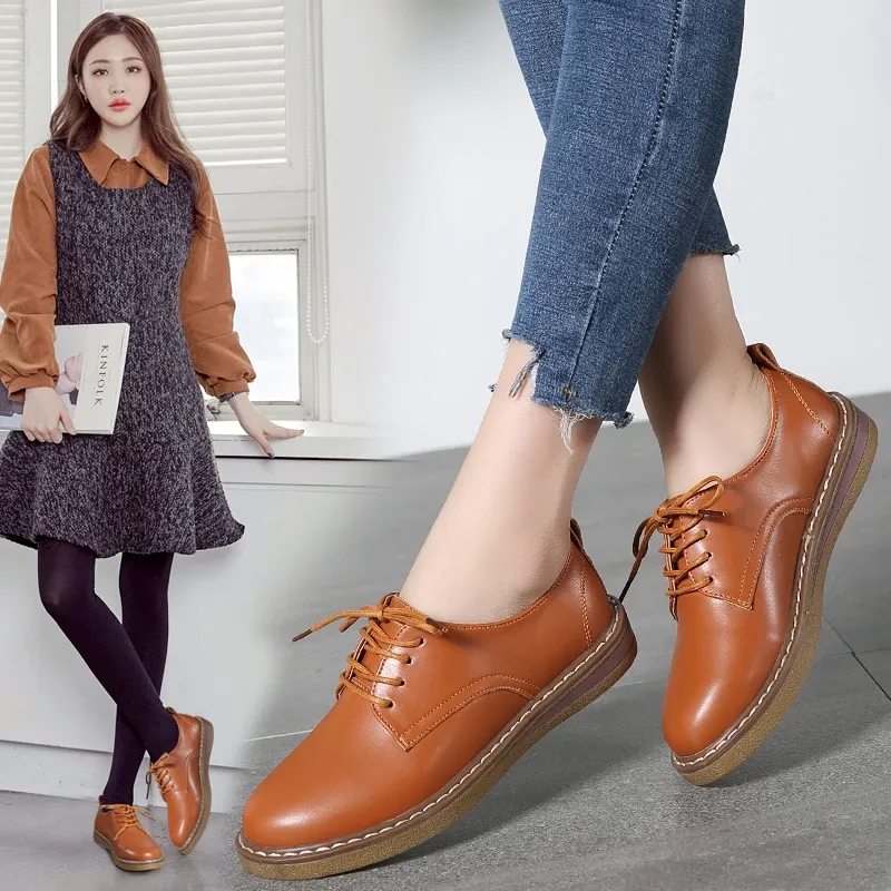 Oxfords 2023 New Women Oxford Shoes Flats Casual Shoes Pu Leather Round Toe Flat Heel Business Shoes Korean White Shoes