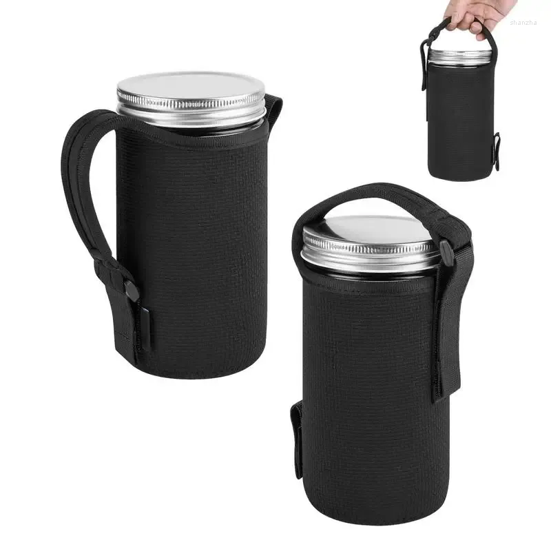 Storage Bottles Mason Jar Holder Sleeve 2PCS Neoprene Elastic Bags Portable Blackout Sleeves With Handle Black Bottle For 24oz