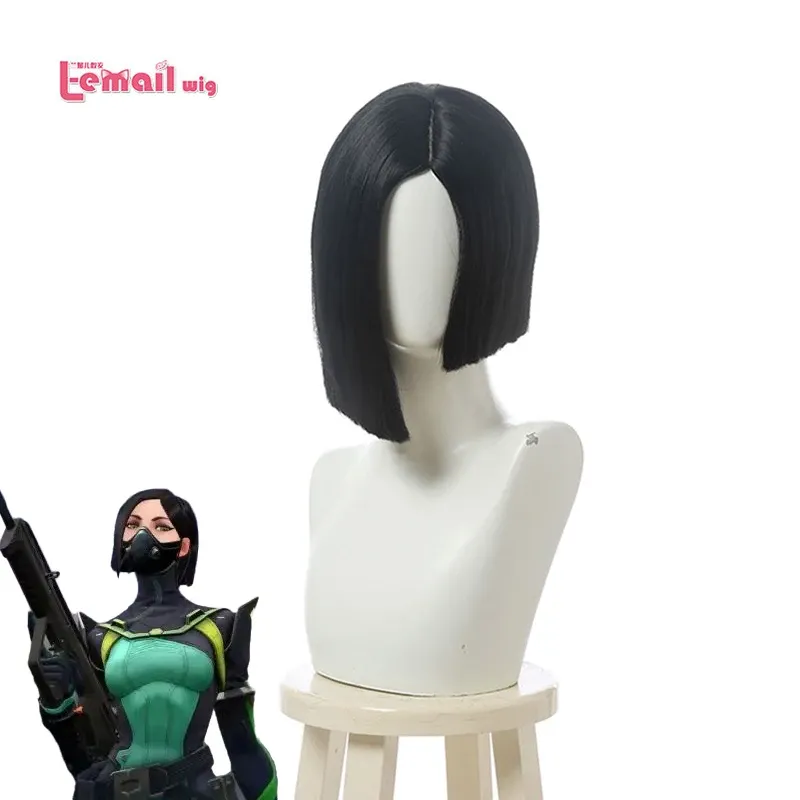 Perruques Lemail perruque cheveux synthétiques jeu Valorant Viper Cosplay perruque courte droite noir perruques résistant à la chaleur Halloween pelucas de mujer