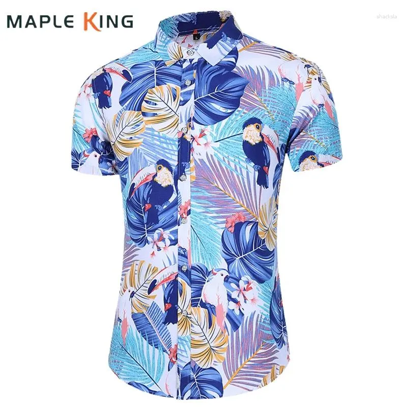 Men's Casual Shirts Summer Men Clothing Button Up 7XL Camisas Hawaiana Hombre Floral Print Short Sleeve Slim Shirt Mens Blusas Tops