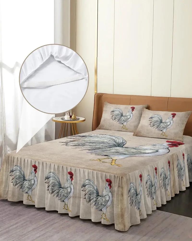 Bed Skirt Farm Animal Rooster Elastic Fitted Bedspread With Pillowcases Protector Mattress Cover Bedding Set Sheet