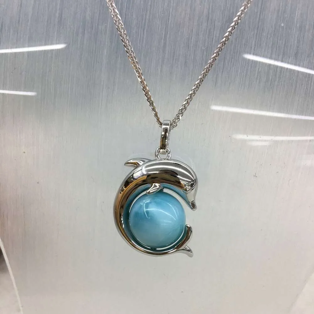 Colgante de plata esterlina, venta al por mayor, joyería natural, collar de piedra Larimar con forma de delfín de alta calidad