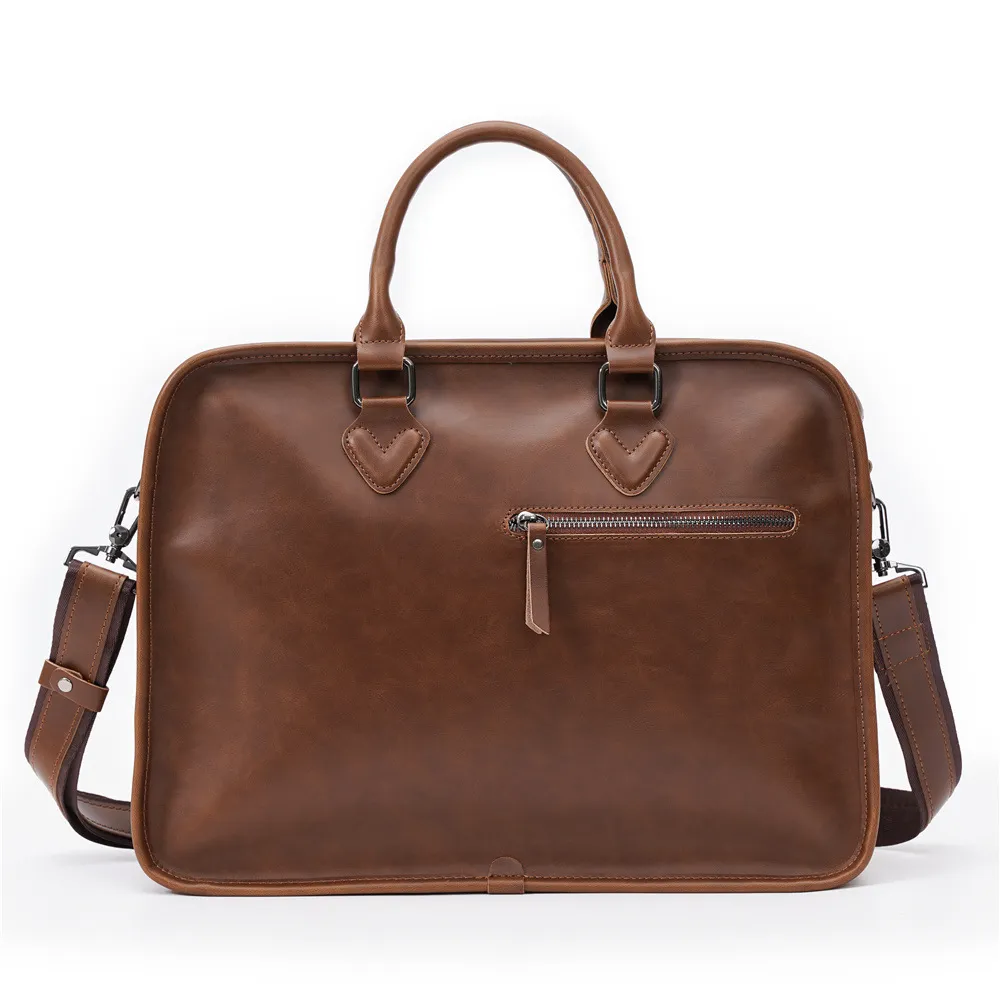 Man handväska portfölj axel galna häst läder väskor bruna affärsmode bärbara väskor designer pojkar handväska plånböcker