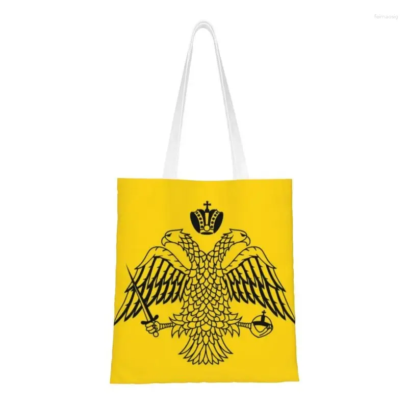 Boodschappentassen Leuke Byzantijnse keizerlijke vlag met print van de Grieks-orthodoxe kerken Tote Bag Duurzame canvas schoudertas Shopper