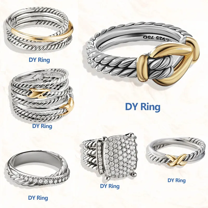 Designers européens et américains rétro David diamant bague en argent sterling 925 bijoux de luxe bicolore DY marque bague gentleman cadeau de mariage croix perle femme