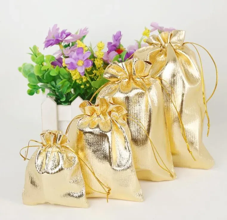 7x9 9x12 10x15cm 13x18cm Adjustable Jewelry Packing Bag Gold Silver Color Drawstring Drawable Organza Bags Wedding Gift Bags & Pouches