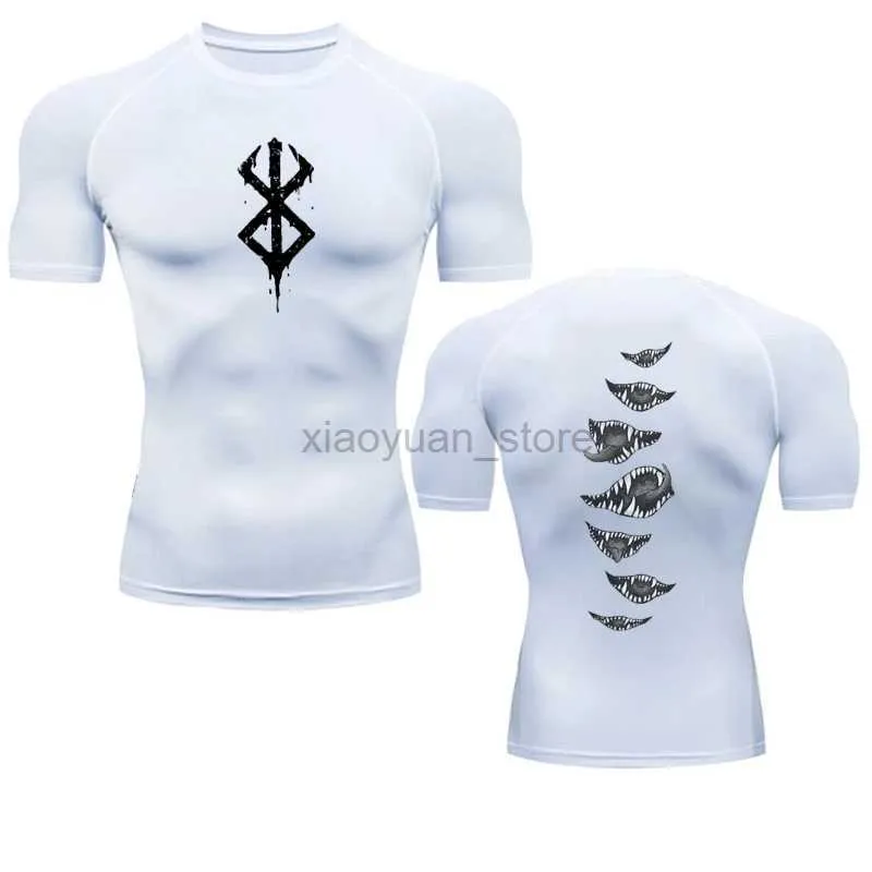 Men's T-Shirts Anime Mens Rashgard Tops Short Sleeve Second Skin Bodybuilding T-shirt Quick Compression Dry Adhesive Shirt Men 240327