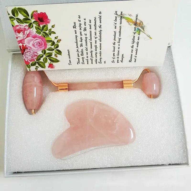 Roller Jade Roller Twarz Massager Podniszcz Smukły Masaż Rose Kwarc Naturalny Kamień Gua Sha Sha Share Health and Beauty Narzędzie do pielęgnacji pielęgnacji pielęgnacji pielęgnacji