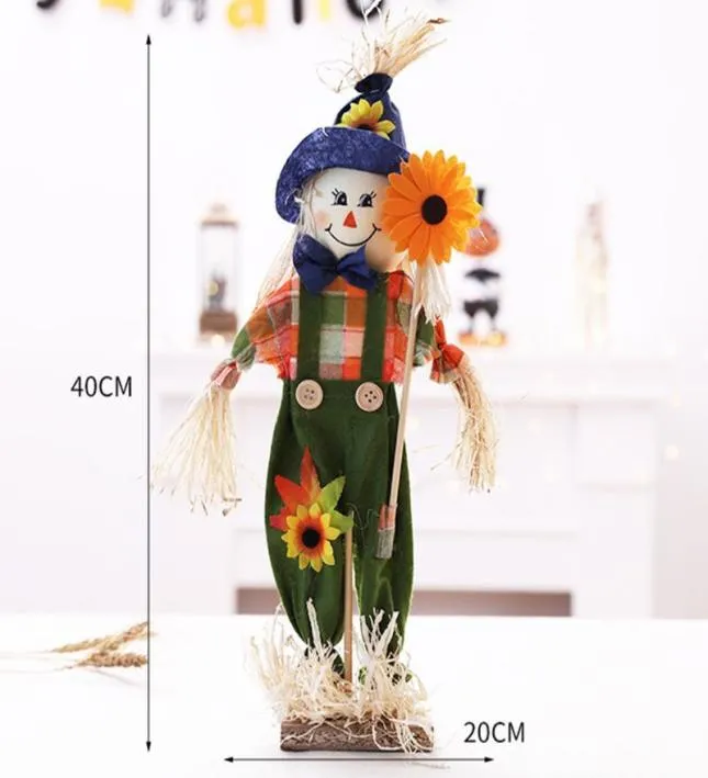 OOTDTY Scarecrow Ornaments Standing Flower Straw Doll Desktop Layout Halloween Decoration for Kindergarten Room Classroom1951854