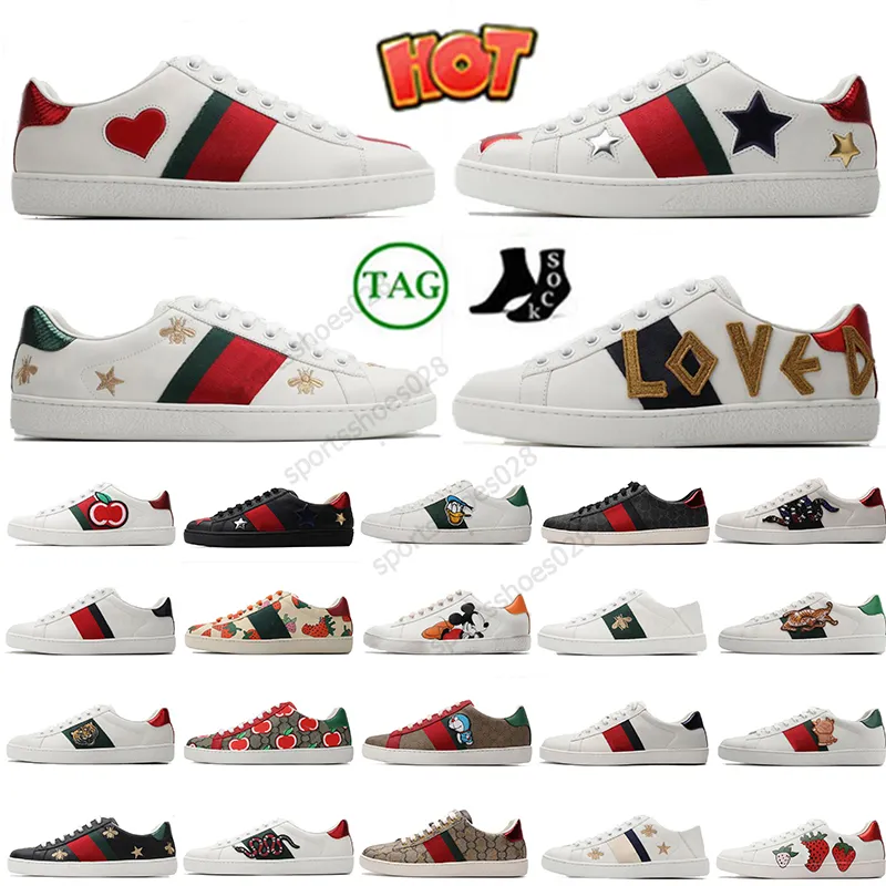 2024 Ace Men's Webbing Sneakers Designer Woman Casual Shoes Bee Snake Leather Brodered Tiger Chaussures Inflocking White Shoe Outdoor Shoes Platform Trainers