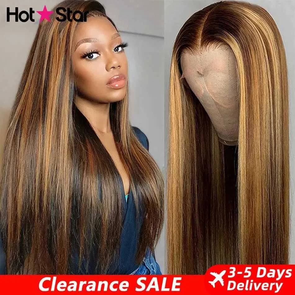 Synthetic Wigs Premium 13x4 HD Lace Frontal Wig 4/27# Highlights Blonde Colored Human Hair Wigs Brazilian Straight Lace Front Human Hair Wigs 240329