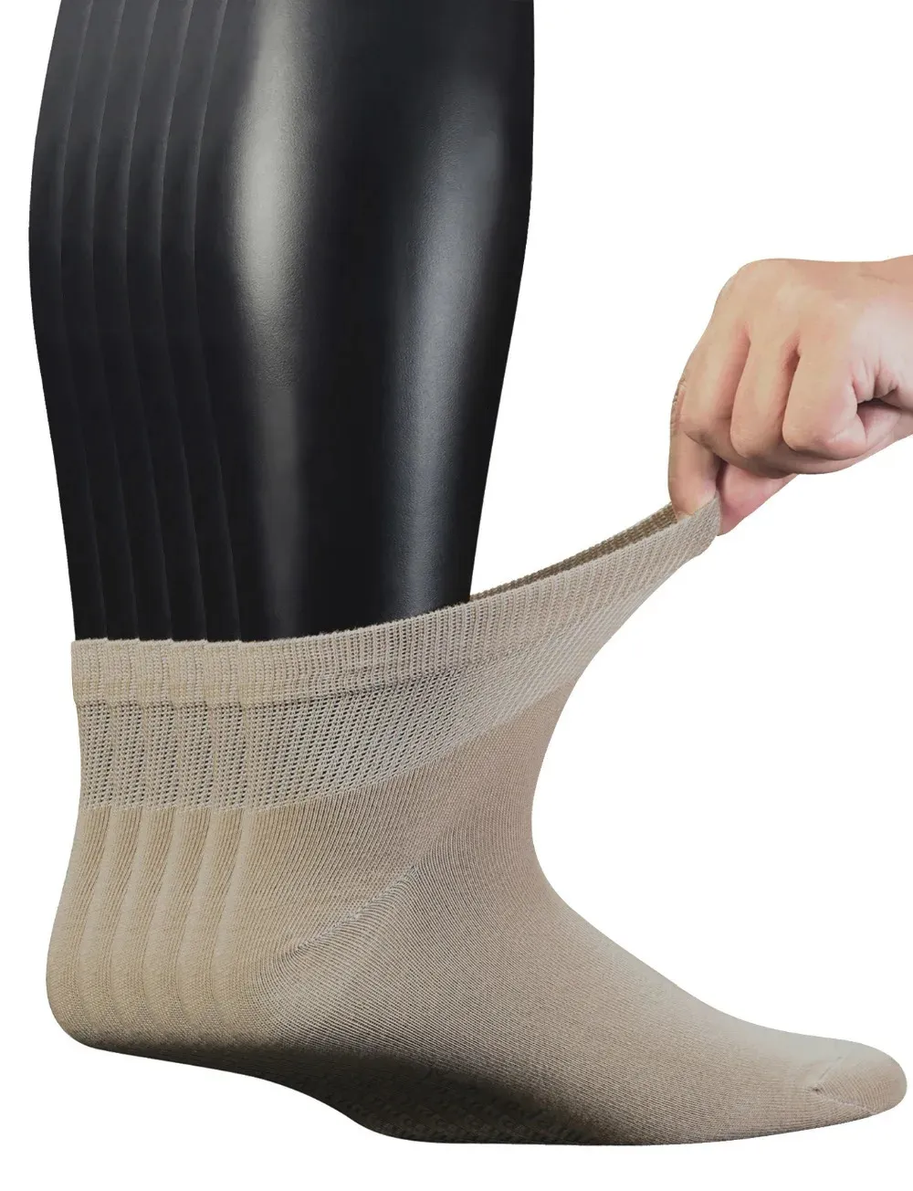 Mens 6 Pairs Combed Cotton Diabetic Ankle Socks with Seamless Toe and Non-Binding Top Size 10-13 240319