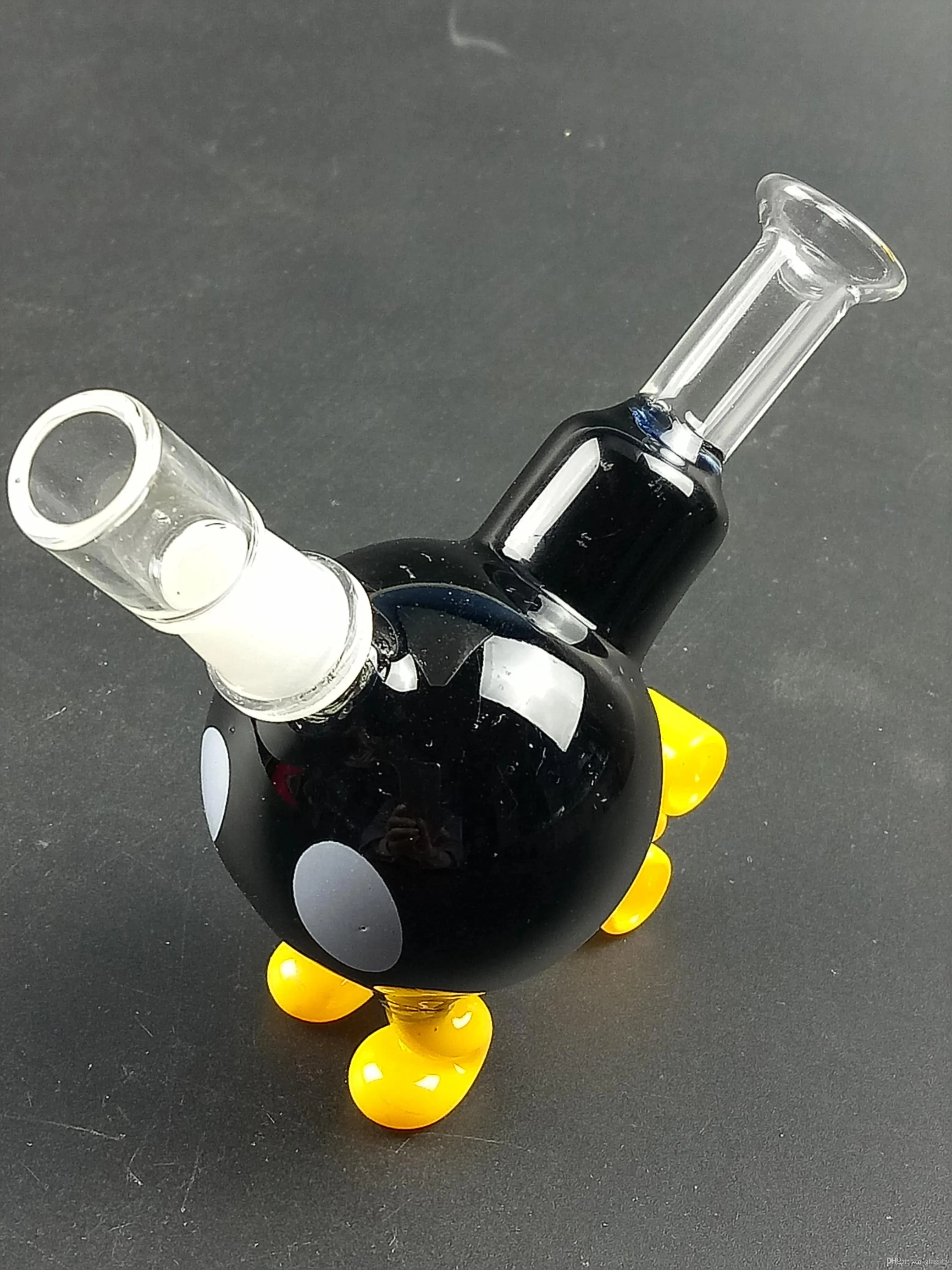 Mini Cute Black Beaker Glass Bong Hookahs Yellow Holder 10CM water pipes Joint 23cm Height With Bowl Smoking Accessories ZZ