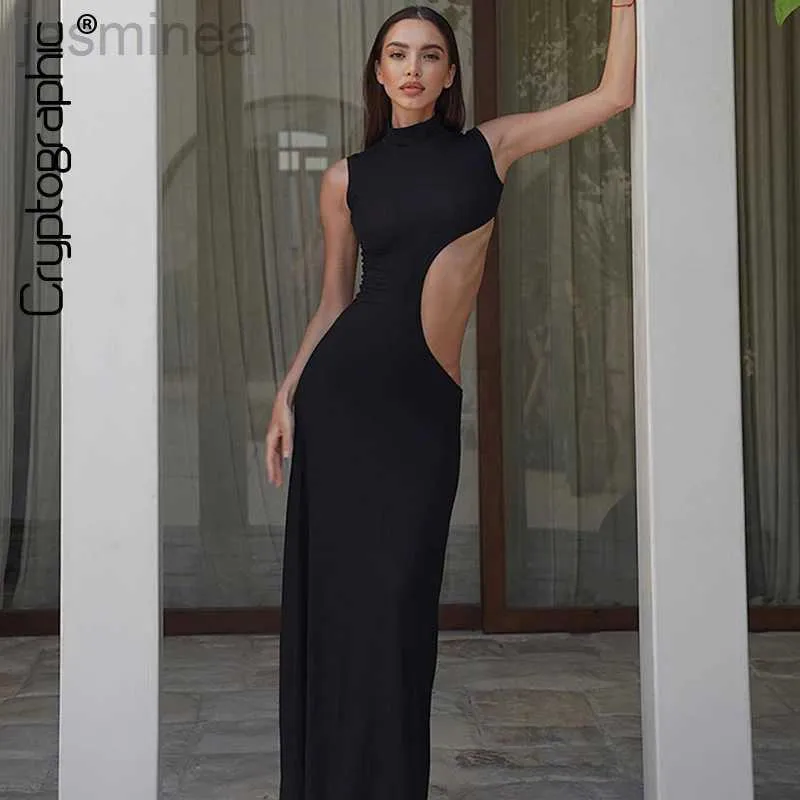 Basic Casual Dresses Cryptographic Sexy Cut Maxi Dress Women Party Sleeveless Tank Dresses Vestido Summer Chic 240319