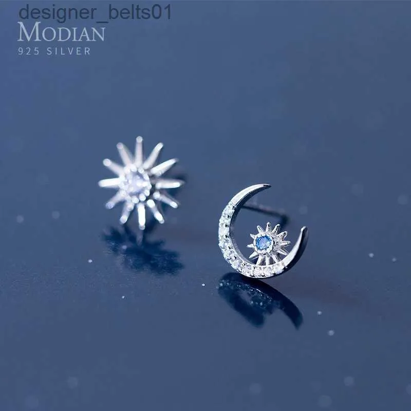 Stud Modian 2021 Autentyczny 925 Sterling Srebrny Różowy Złot Kolor Księżyc i Sun Studs For Women Jewelry Ear Pins Prezenty Bijouxc24319